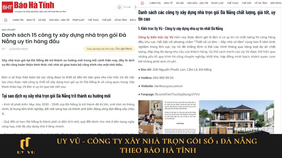 Uy Vũ dẫn đầu top công ty xây nhà trọn gói Đà Nẵng trên báo Hà Tĩnh Uy Vũ trên báo Hà Tĩnh