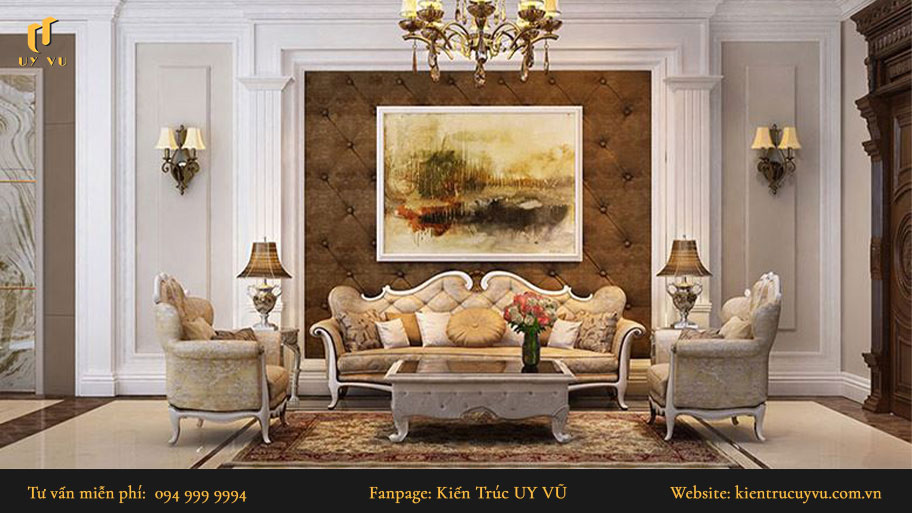 Thiết kế nội thất cổ điển - Khái niệm, ưu nhược điểm & các thiết kế đẹp Phòng khách được thiết kế theo quy tắc đối xứng và cân bằng.