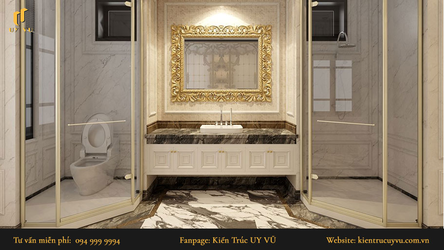 Thiết kế nội thất tân cổ điển: Khái niệm, đặc trưng & mẫu thiết kế đẹp Họa tiết tân cổ điển được sử dụng khi thiết kế phòng tắm.