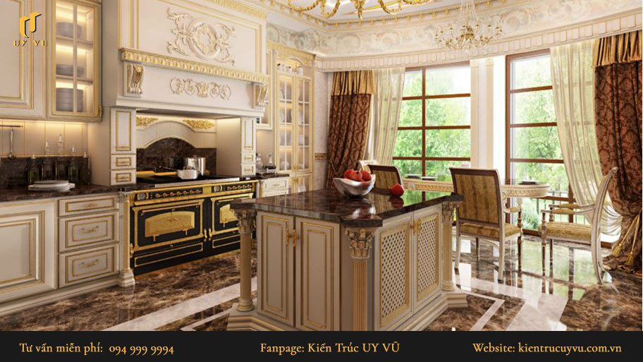 Thiết kế nội thất cổ điển - Khái niệm, ưu nhược điểm & các thiết kế đẹp Mẫu thiết kế nội thất xu hướng theo phong cách cổ điển cho phòng bếp.