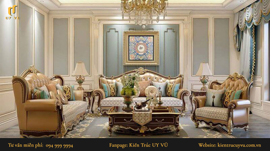 Thiết kế nội thất cổ điển - Khái niệm, ưu nhược điểm & các thiết kế đẹp Những đồ nội thất được chạm khắc cầu kỳ, tinh xảo tạo nên sự quý phái, lộng lẫy cho căn phòng.