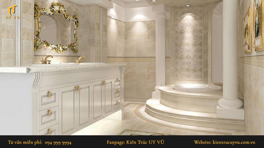 Thiết kế nội thất tân cổ điển: Khái niệm, đặc trưng & mẫu thiết kế đẹp Phòng tắm sử dụng những nội thất được thiết kế theo phong cách tân cổ điển.