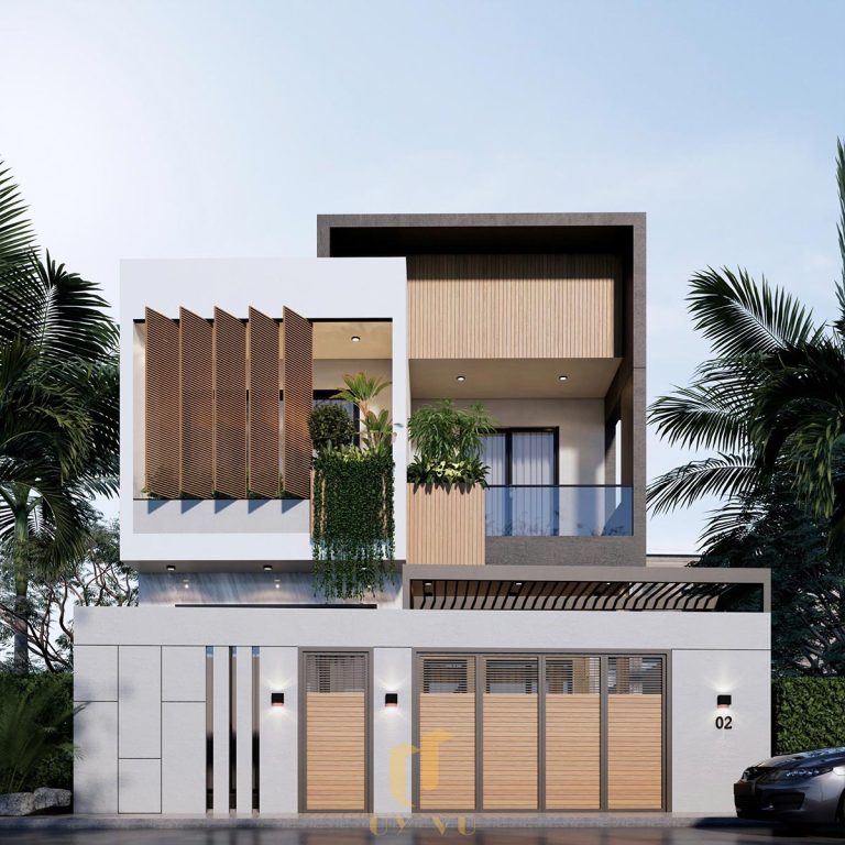 THIẾT KẾ BIỆT THỰ phối cảnh mặt tiền nhà chị Toàn - Vinh