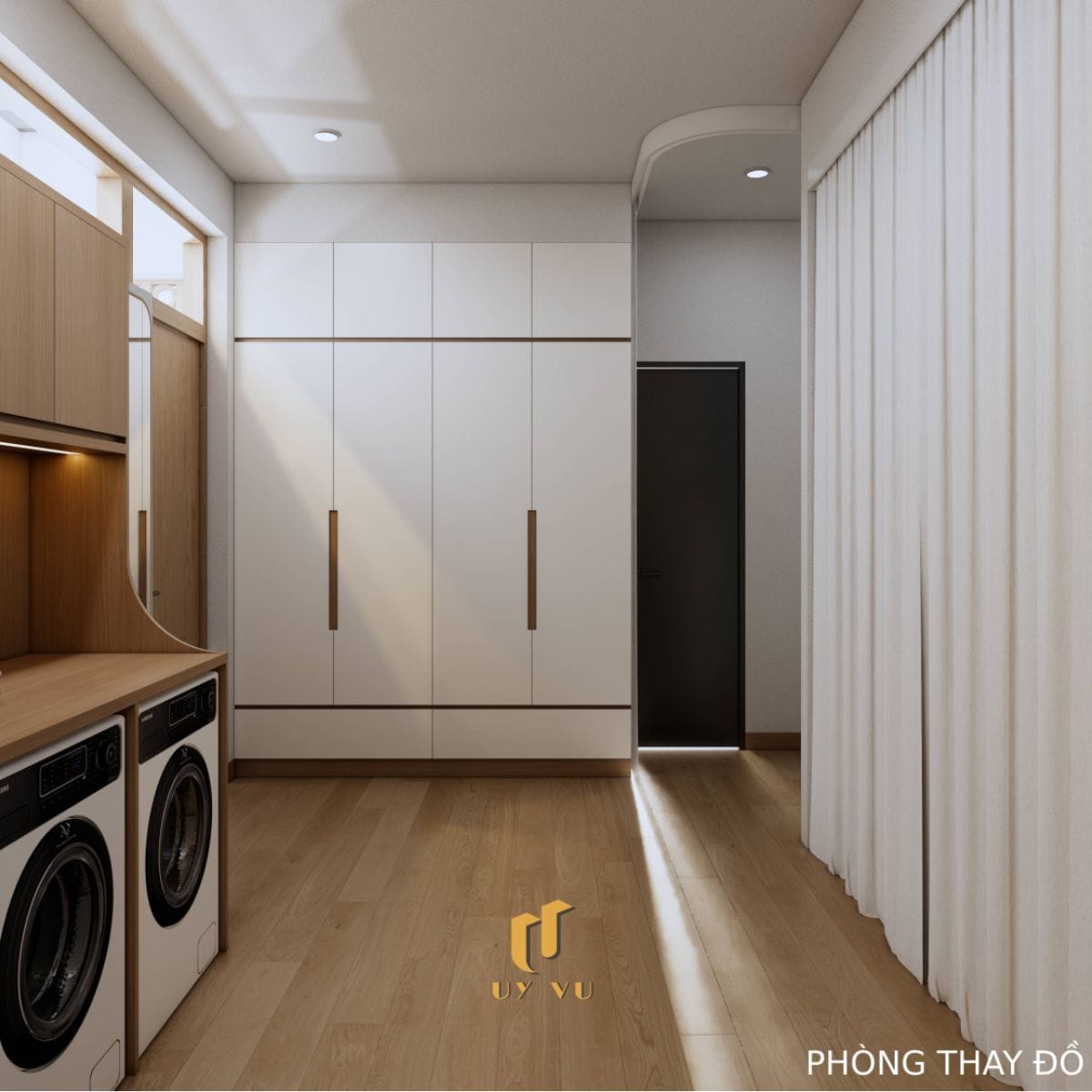 Căn Nhà Phố 3 Tầng Với Thiết Kế Độc Đáo Của Chị Duyên Phòng thay đồ kết hợp giặt sấy nhà anh Long