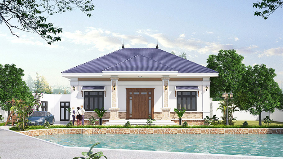 Chiêm ngưỡng các mẫu nhà vuông 1 tầng độc đáo và đẹp mắt hiện nay Mẫu nhà vuông 1 tầng có hồ bơi