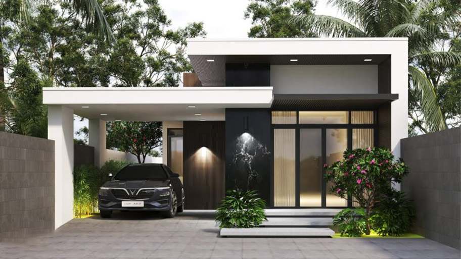 Chiêm ngưỡng các mẫu nhà vuông 1 tầng độc đáo và đẹp mắt hiện nay Mẫu nhà vuông đẹp 1 tầng có gara để ô tô