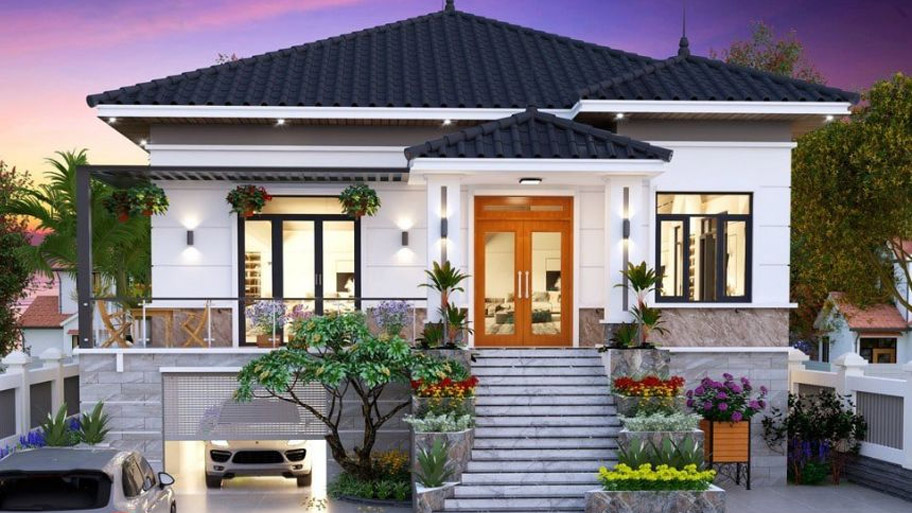 Chiêm ngưỡng các mẫu nhà vuông 1 tầng độc đáo và đẹp mắt hiện nay Mẫu nhà vuông đẹp 1 tầng có gara ô tô