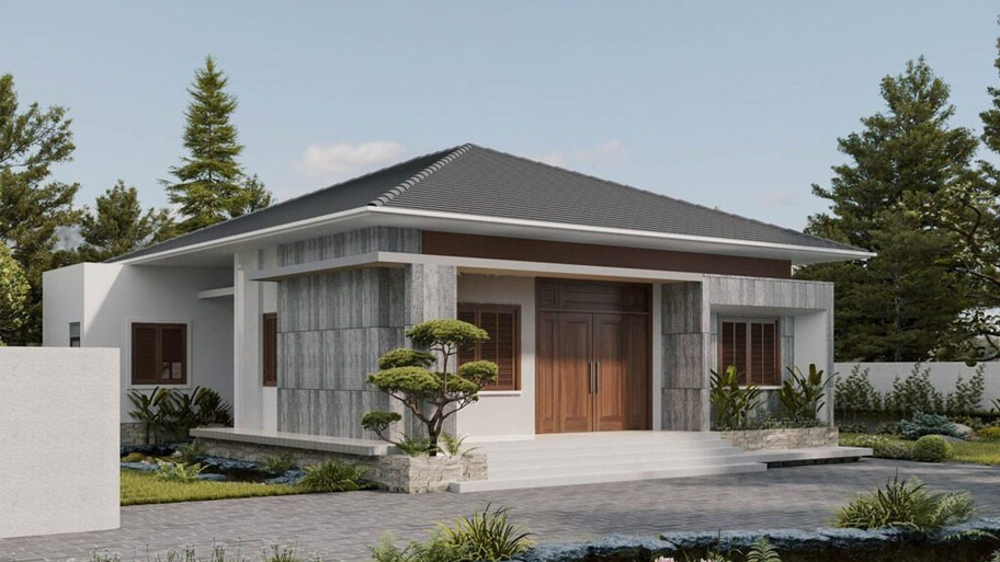 Chiêm ngưỡng các mẫu nhà vuông 1 tầng độc đáo và đẹp mắt hiện nay Mẫu nhà vuông đẹp 1 tầng có sân vườn