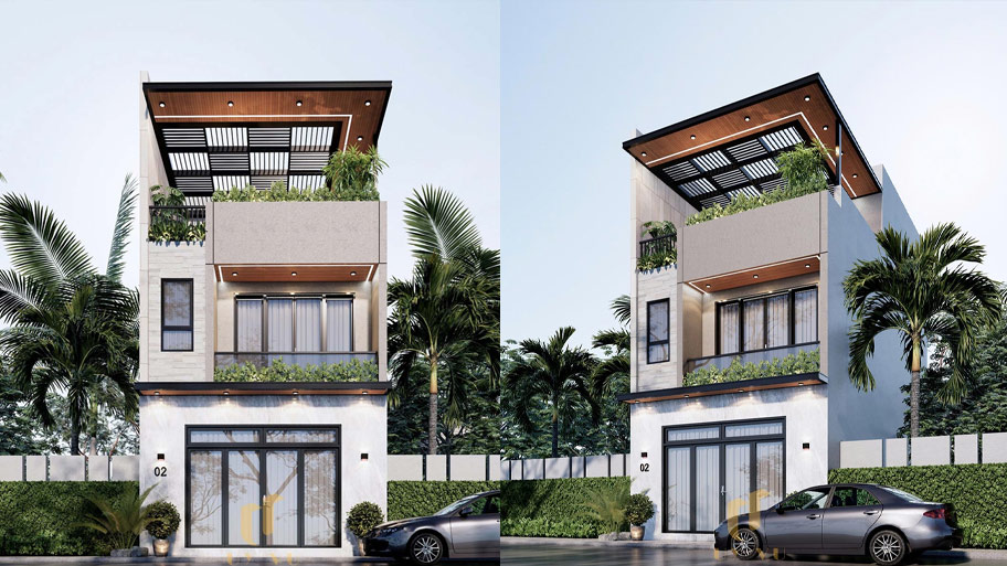 Những mẫu thiết kế nhà vuông 10m phố biến năm 2025 Mẫu thiết kế nhà vuông 100m2 có ban công