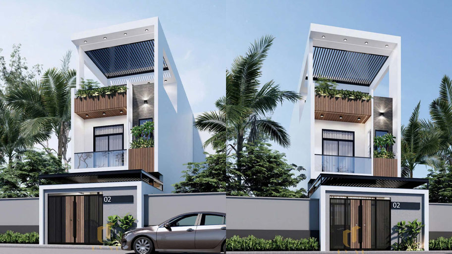 Những mẫu thiết kế nhà vuông 10m phố biến năm 2025 Mẫu thiết kế nhà vuông 100m2 có sân thượng