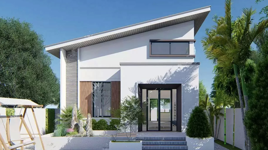 Những mẫu thiết kế nhà vuông 10m phố biến năm 2025 Mẫu thiết kế nhà vuông 100m2 mái lệch