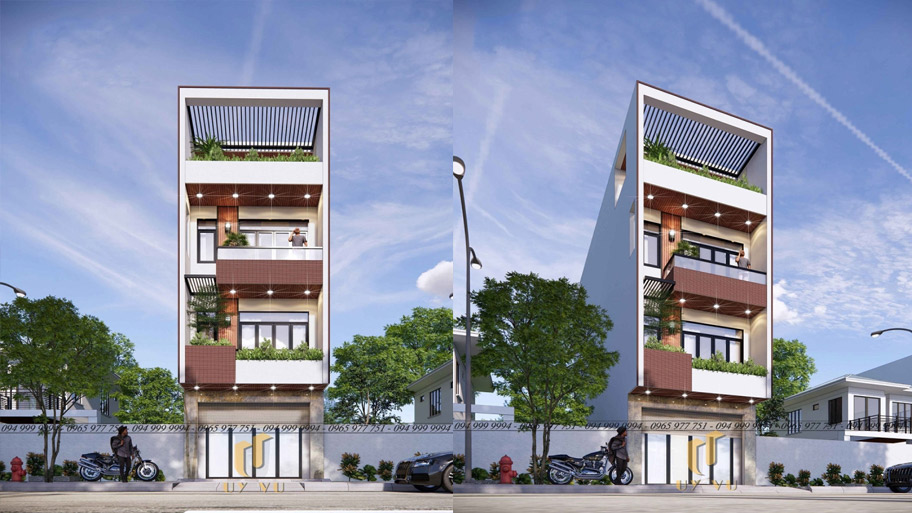 Những mẫu thiết kế nhà vuông 10m phố biến năm 2025 Mẫu thiết kế nhà vuông 10x10 4 tầng