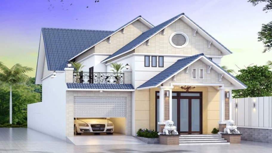 Những mẫu thiết kế nhà vuông 10m phố biến năm 2025 Mẫu thiết kế nhà vuông 10x10 có gara ô tô