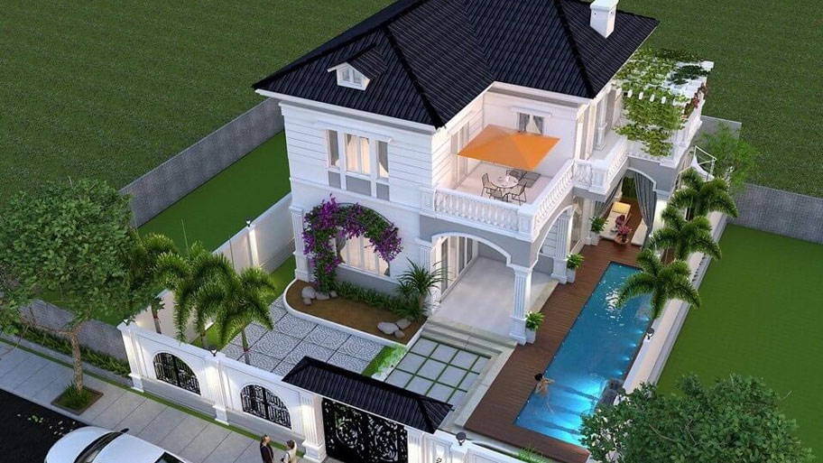 Khám phá các mẫu thiết kế nhà vuông 2 tầng đẹp và độc đáo Mẫu thiết kế nhà vuông 2 tầng đẹp có hồ bơi