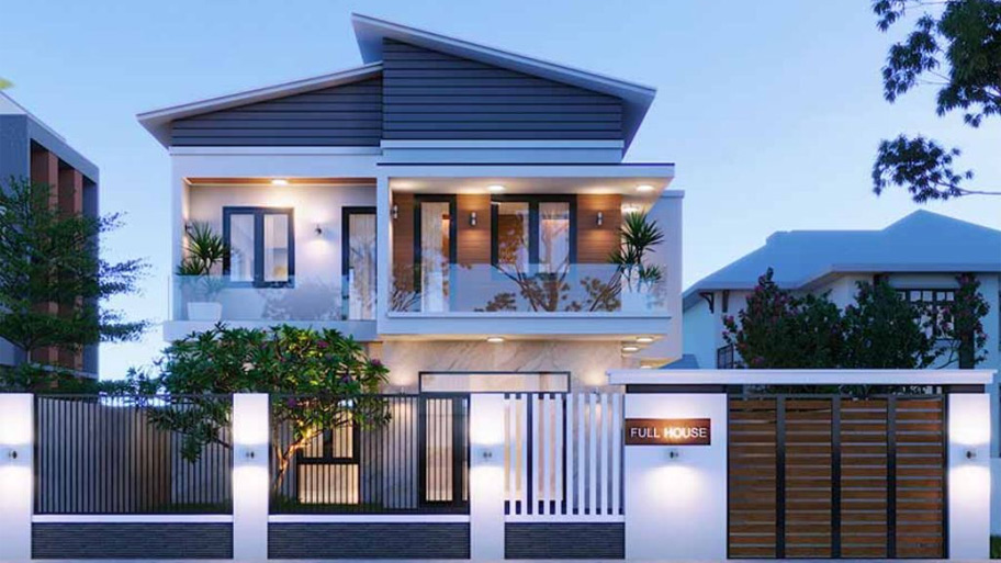 Khám phá các mẫu thiết kế nhà vuông 2 tầng đẹp và độc đáo Mẫu thiết kế nhà vuông 2 tầng mái lệch