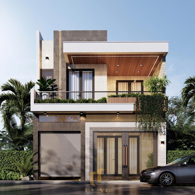 THIẾT KẾ BIỆT THỰ Phối cảnh biệt thự nhà 2 tầng của anh Dũng - Cửa Lò