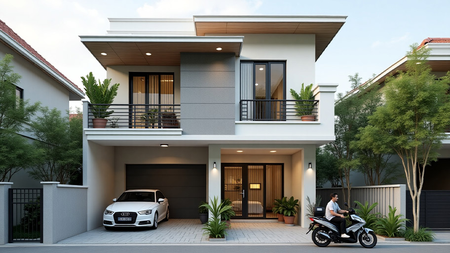 Tham khảo những mẫu thiết kế nhà chữ L 70m2 đẹp mê ly Mẫu thiết kế nhà chữ L 70m2 có gara