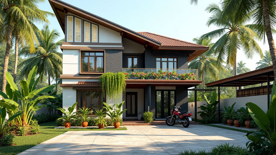 Tham khảo những mẫu thiết kế nhà chữ L 70m2 đẹp mê ly Mẫu thiết kế nhà chữ L 70m2 mái lệch
