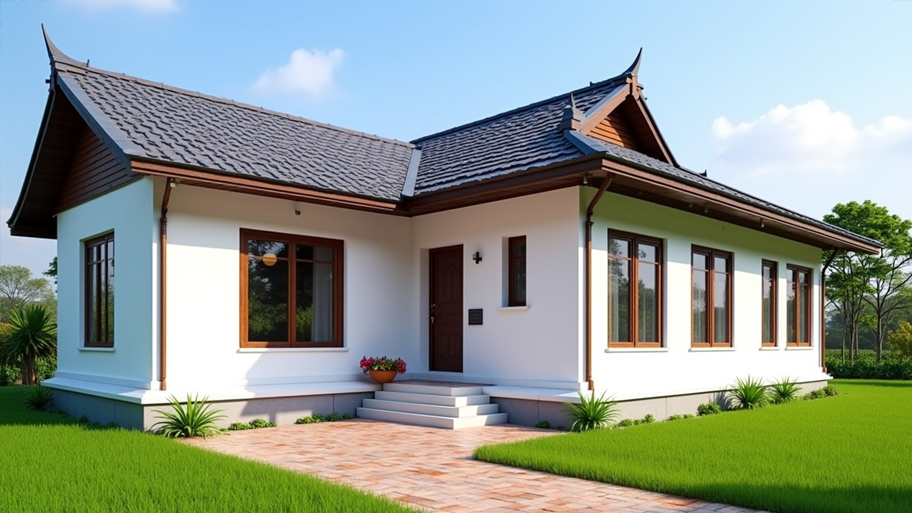 Tham khảo những mẫu thiết kế nhà chữ L 70m2 đẹp mê ly Mẫu thiết kế nhà chữ L 70m2 mái Thái đẹp