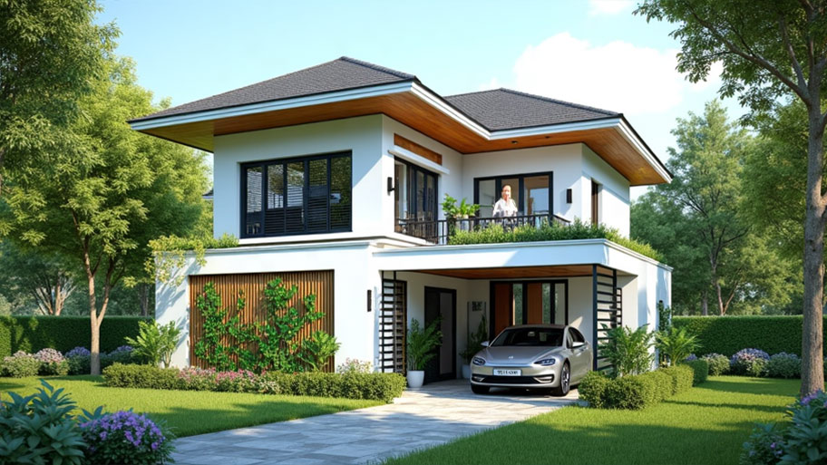 Khám phá top những mẫu thiết kế nhà chữ L 80m2 phổ biến hiện nay Mẫu thiết kế nhà chữ L 80m2 có gara