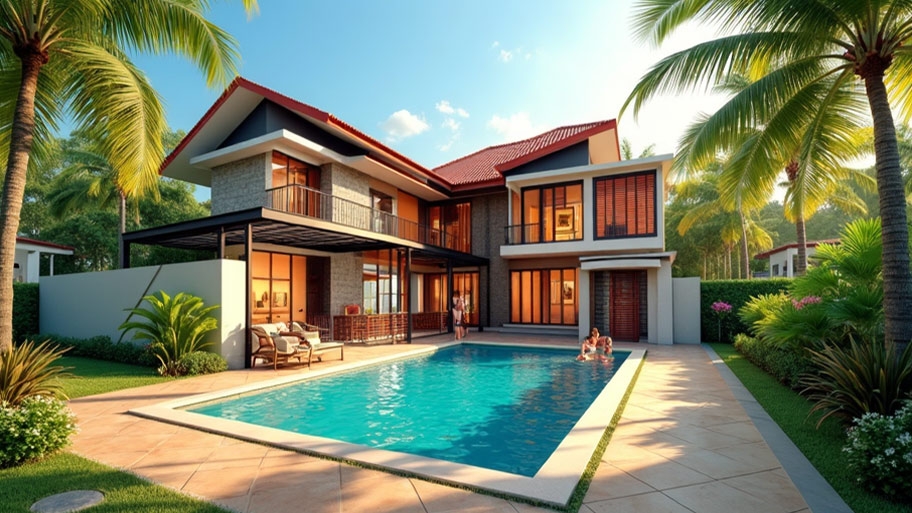 Khám phá top những mẫu thiết kế nhà chữ L 80m2 phổ biến hiện nay Mẫu thiết kế nhà chữ L 8m2 có hồ bơi