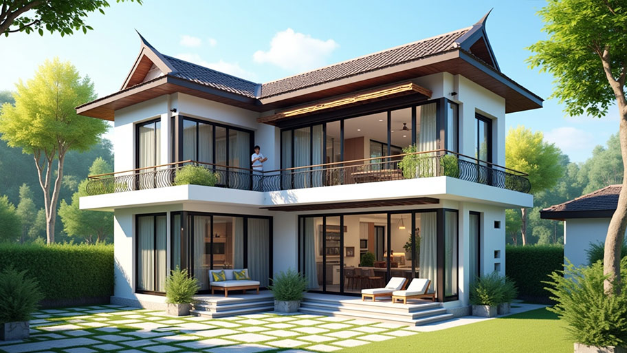 Khám phá top những mẫu thiết kế nhà chữ L 80m2 phổ biến hiện nay Mẫu thiết kế nhà chữ L 80m2 đẹp 2 tầng