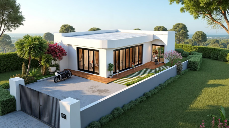 Tham khảo những mẫu thiết kế nhà chữ L 70m2 đẹp mê ly Mẫu thiết kế nhà chữ L đẹp 70m2 có sân thượng