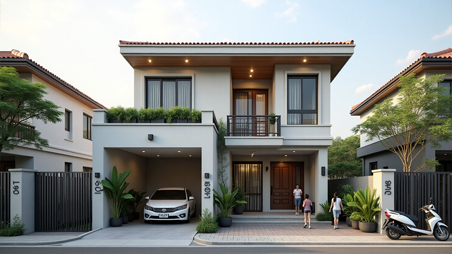Tham khảo những mẫu thiết kế nhà chữ L 70m2 đẹp mê ly Mẫu thiết kế nhà hình chữ L 70m2 đẹp có gara