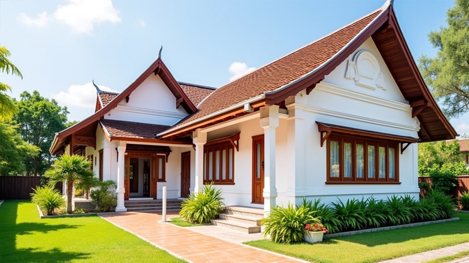 Tham khảo những mẫu thiết kế nhà chữ L 70m2 đẹp mê ly Mẫu thiết kế nhà hình chữ L 70m2 mái Thái