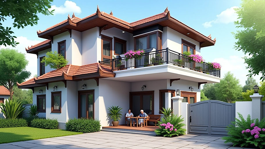Khám phá top những mẫu thiết kế nhà chữ L 80m2 phổ biến hiện nay Mẫu thiết kế nhà hình chữ L 80m2 có ban công
