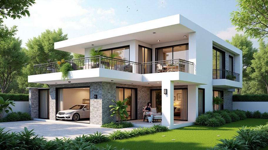 Khám phá top những mẫu thiết kế nhà chữ L 80m2 phổ biến hiện nay Mẫu thiết kế nhà hình chữ L 80m2 có gara
