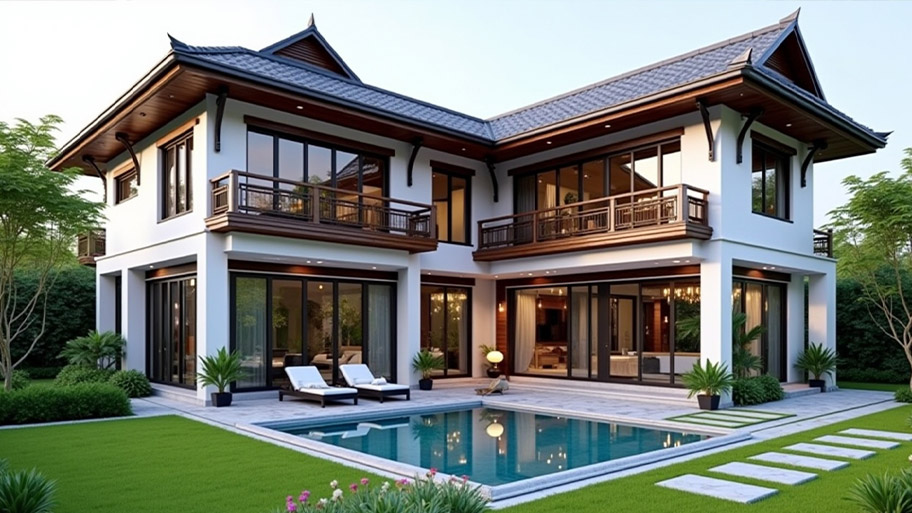Khám phá top những mẫu thiết kế nhà chữ L 80m2 phổ biến hiện nay Mẫu thiết kế nhà hình chữ L 80m2 có hồ bơi