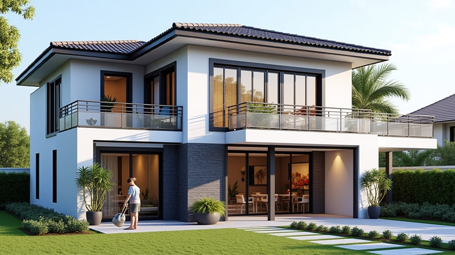 Thiết kế nhà hình chữ L ngược - Góc nhìn kiến trúc & phong thủy Mẫu thiết kế nhà hình chữ L ngược có ban công