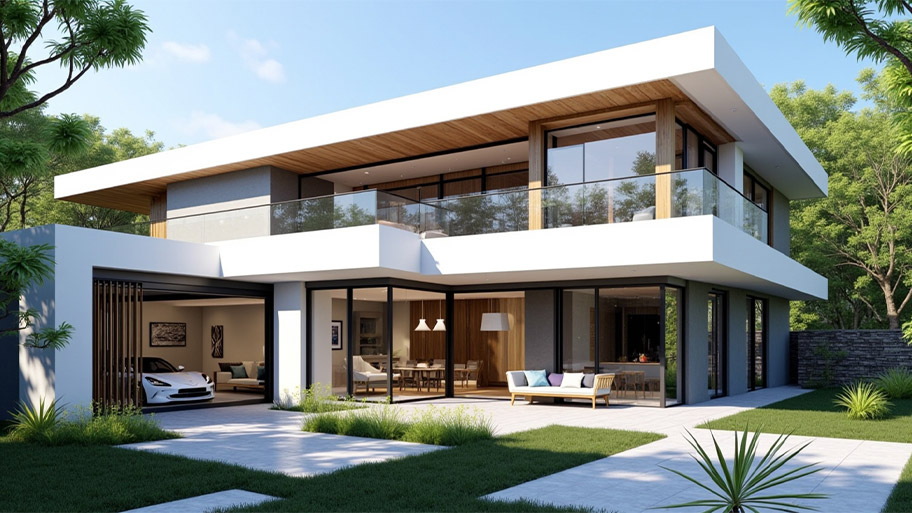Thiết kế nhà hình chữ L ngược - Góc nhìn kiến trúc & phong thủy Mẫu thiết kế nhà hình chữ L ngược có gara