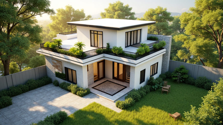 Trầm trồ với 10+ thiết kế sân vườn trên sân thượng thơ mộng, cực chill Mẫu thiết kế nhà hình chữ L ngược có sân thượng