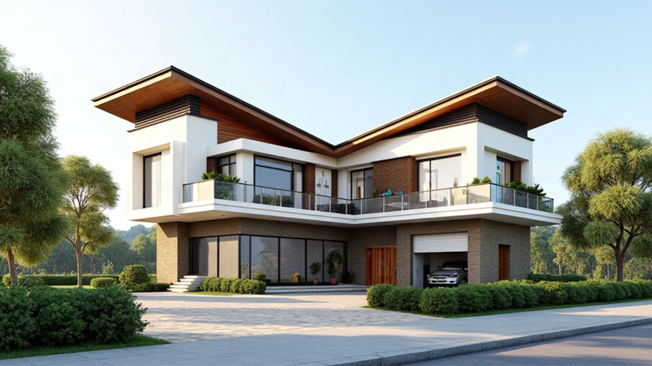 Thiết kế nhà hình chữ L ngược - Góc nhìn kiến trúc & phong thủy Mẫu thiết kế nhà hình chữ L ngược mái lệch