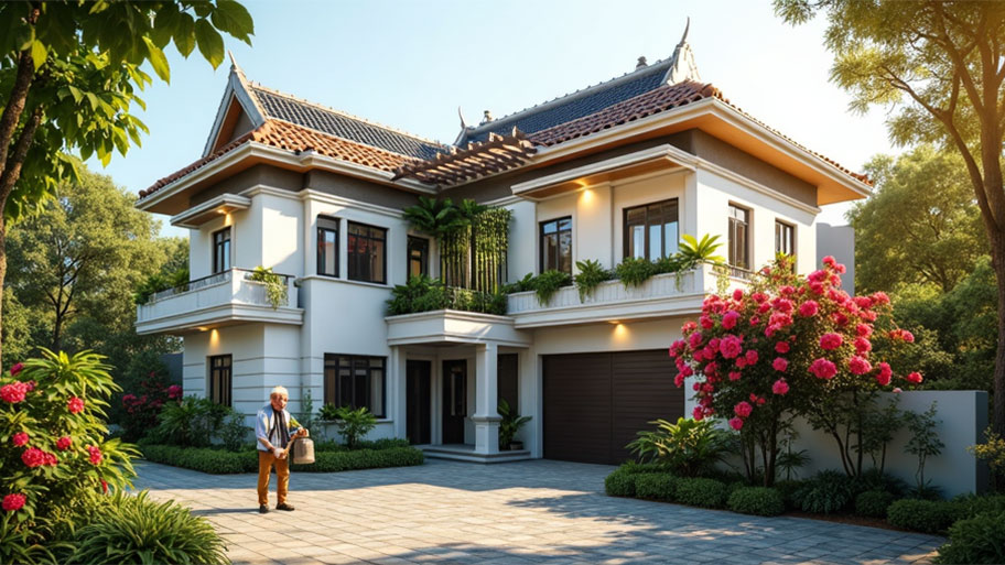 Thiết kế nhà hình chữ L ngược - Góc nhìn kiến trúc & phong thủy Mẫu thiết kế nhà hình chữ L ngược mái Thái