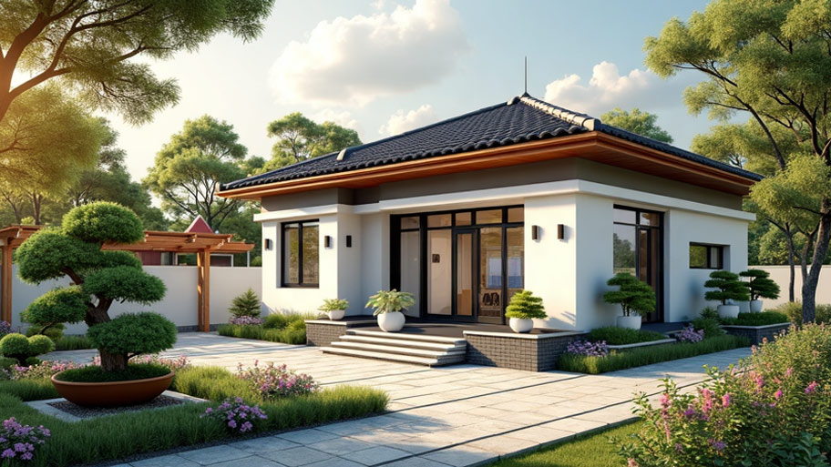 Thiết kế nhà mái Nhật – Xu hướng tinh tế, hiện đại cho không gian sống Mẫu thiết kế nhà mái Nhật 1 tầng đẹp