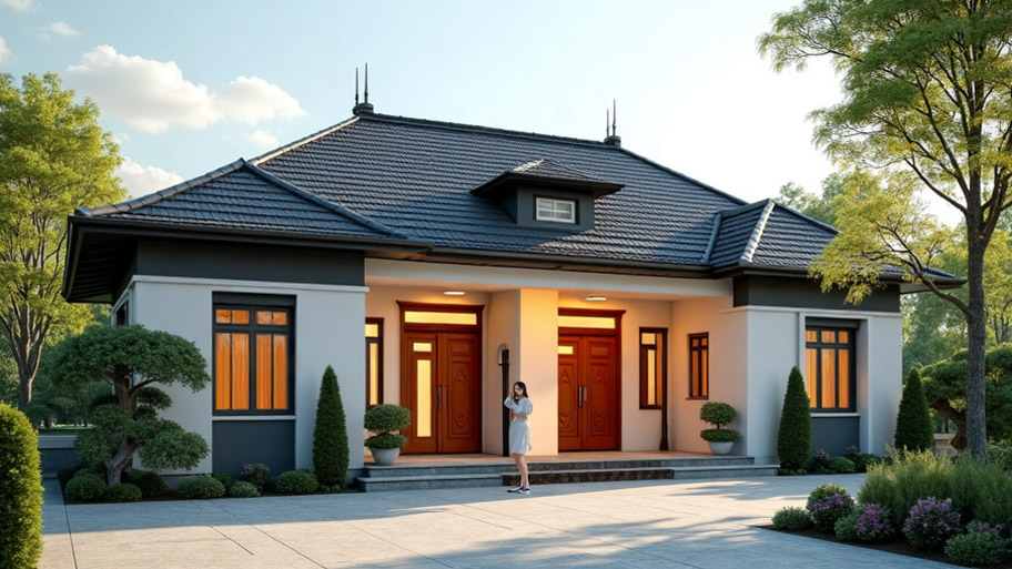 Thiết kế nhà mái Nhật – Xu hướng tinh tế, hiện đại cho không gian sống Mẫu thiết kế nhà mái Nhật 1 tầng