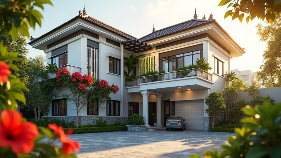 Thiết kế nhà mái Nhật – Xu hướng tinh tế, hiện đại cho không gian sống Mẫu thiết kế nhà mái Nhật 2 tầng đẹp