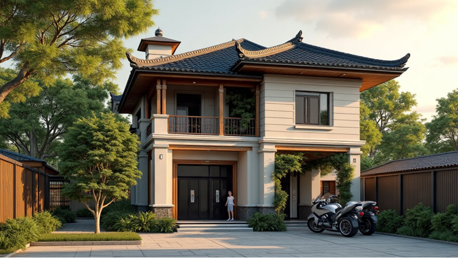 Thiết kế nhà mái Nhật – Xu hướng tinh tế, hiện đại cho không gian sống Mẫu thiết kế nhà mái Nhật có sân vườn đẹp