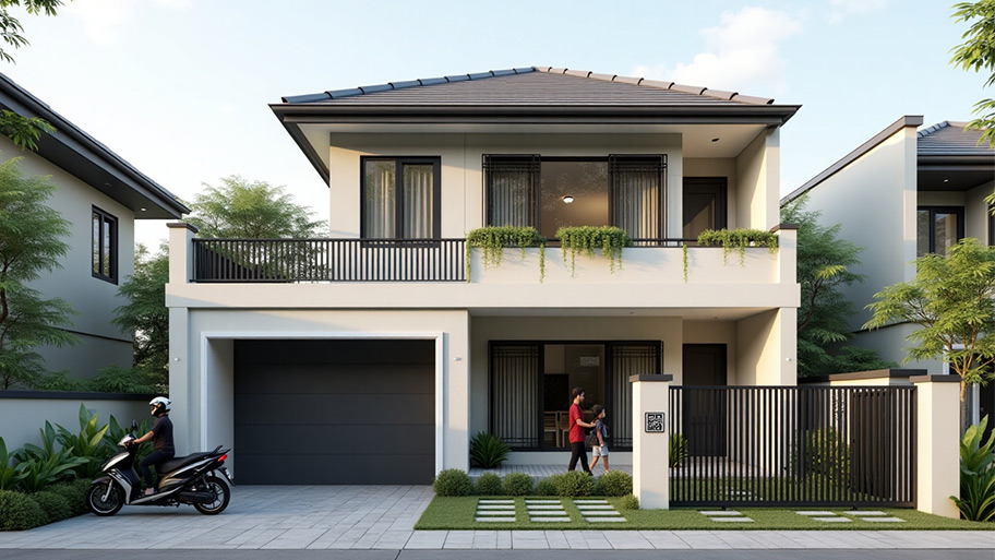 Thiết kế nhà mái Nhật – Xu hướng tinh tế, hiện đại cho không gian sống Mẫu thiết kế nhà mái Nhật đẹp có gara