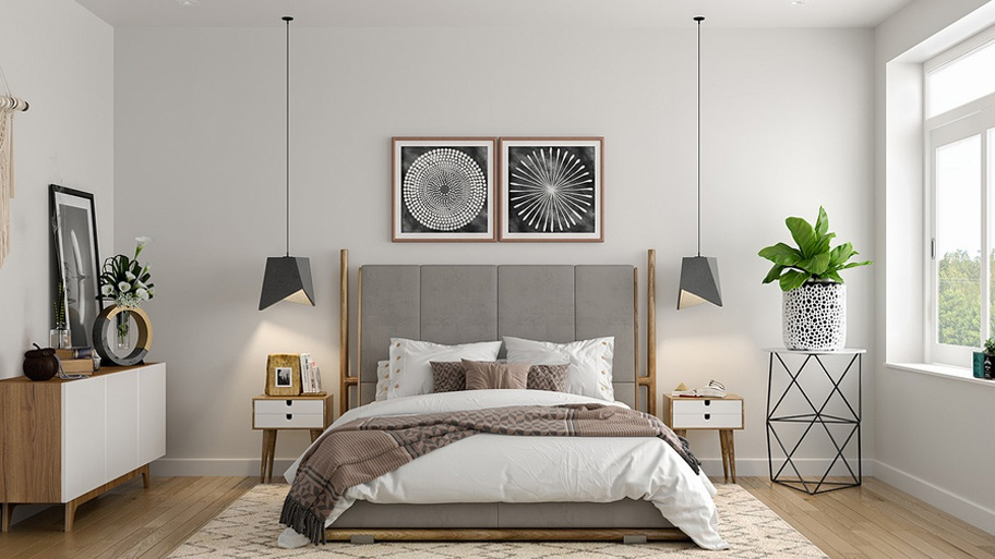 Xuýt xoa với 30 mẫu thiết kế phòng ngủ cho vợ chồng đẹp mê ly Thiết kế phòng ngủ phong cách Bắc Âu tone trắng, xám