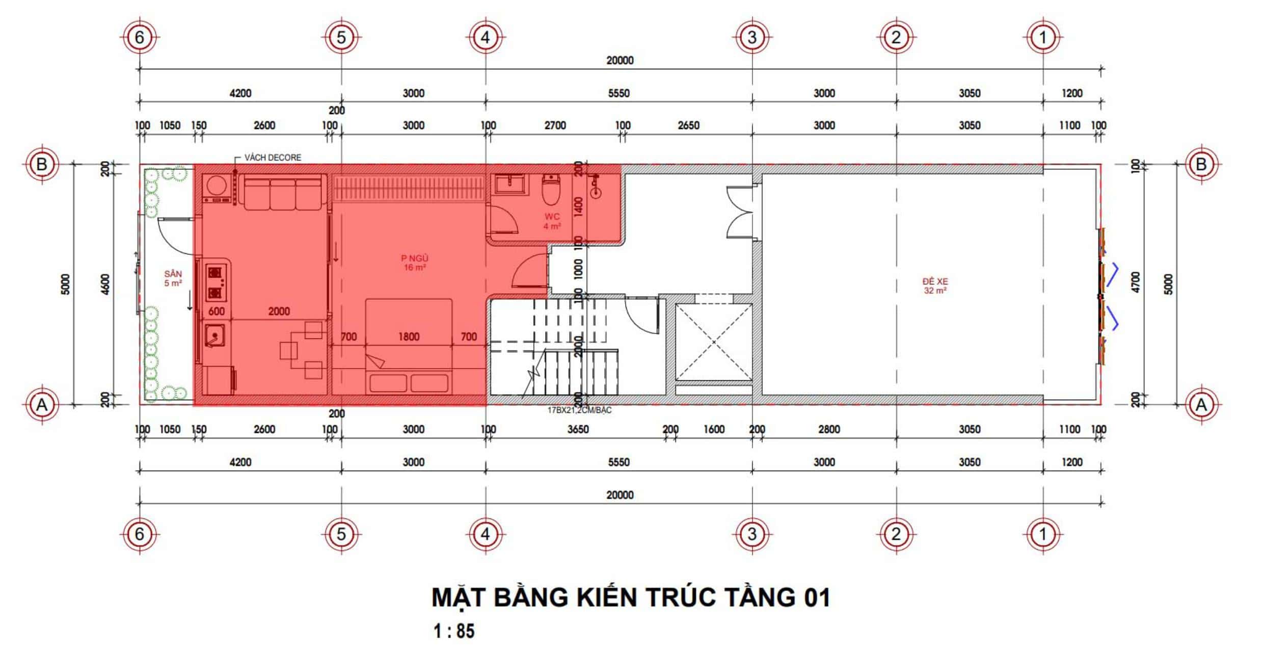 P's Apartment - Không gian sống dễ chịu cho nhịp sống đô thị Mặt bằng kiến trúc tầng 01 căn hộ chị Phương Đà Nẵng