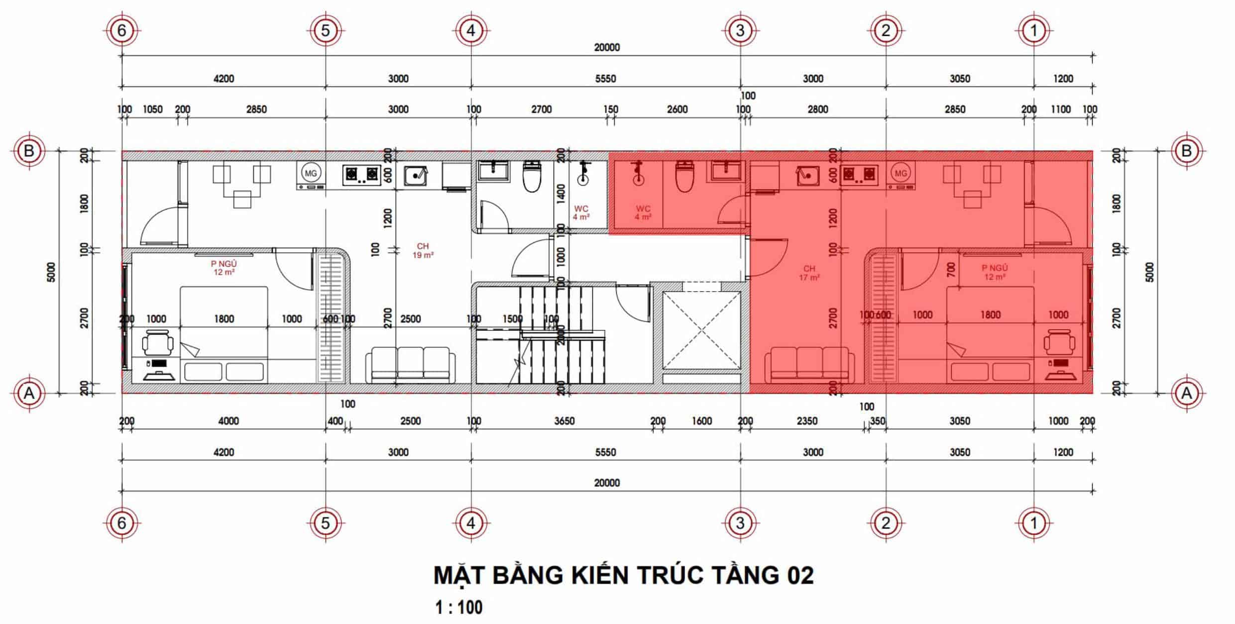 P's Apartment - Không gian sống dễ chịu cho nhịp sống đô thị Mặt bằng kiến trúc tầng 02 căn hộ chị Phương Đà Nẵng