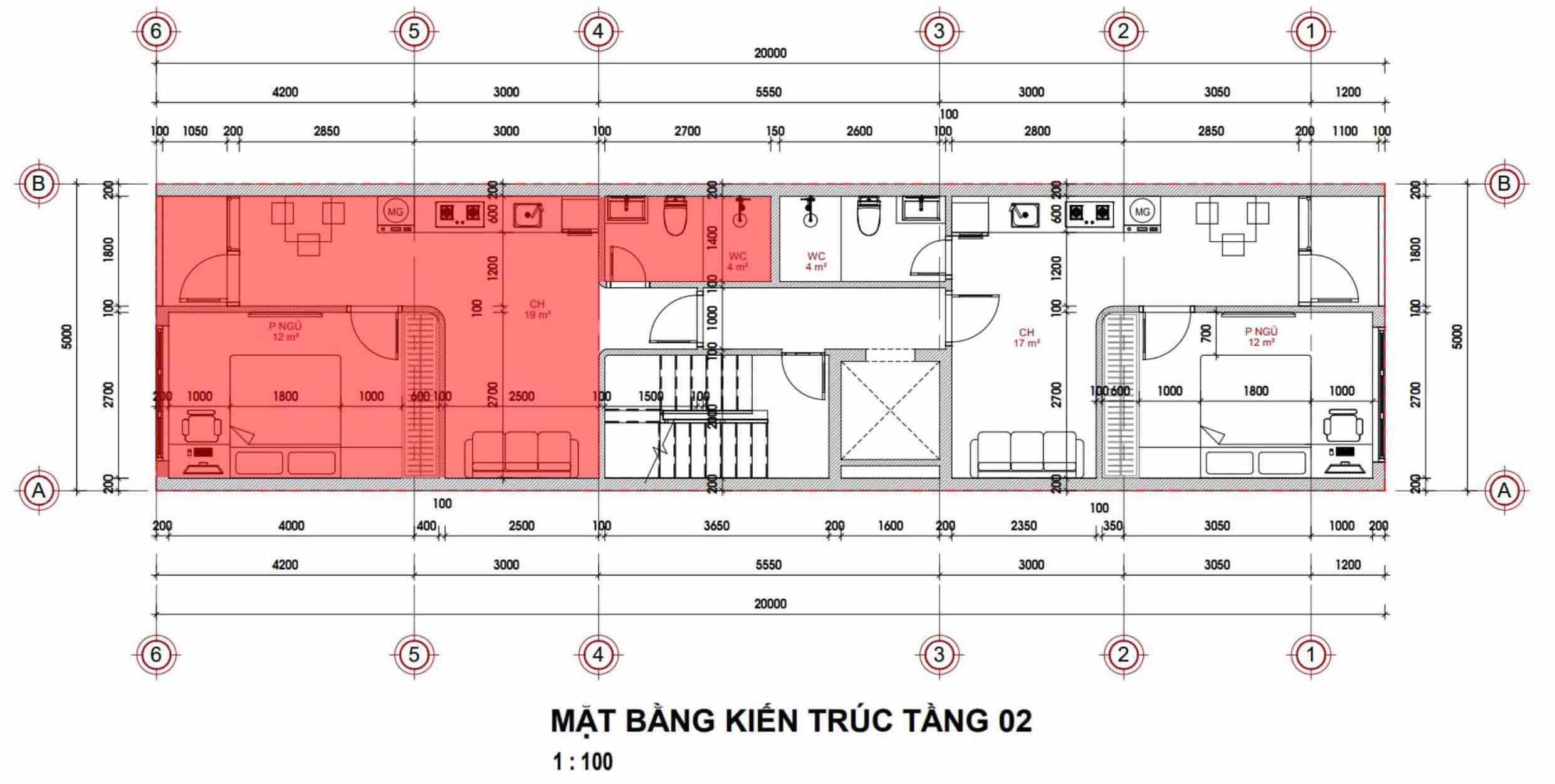 P's Apartment - Không gian sống dễ chịu cho nhịp sống đô thị Mặt bằng kiến trúc tầng 02 căn hộ chị Phương Đà Nẵng