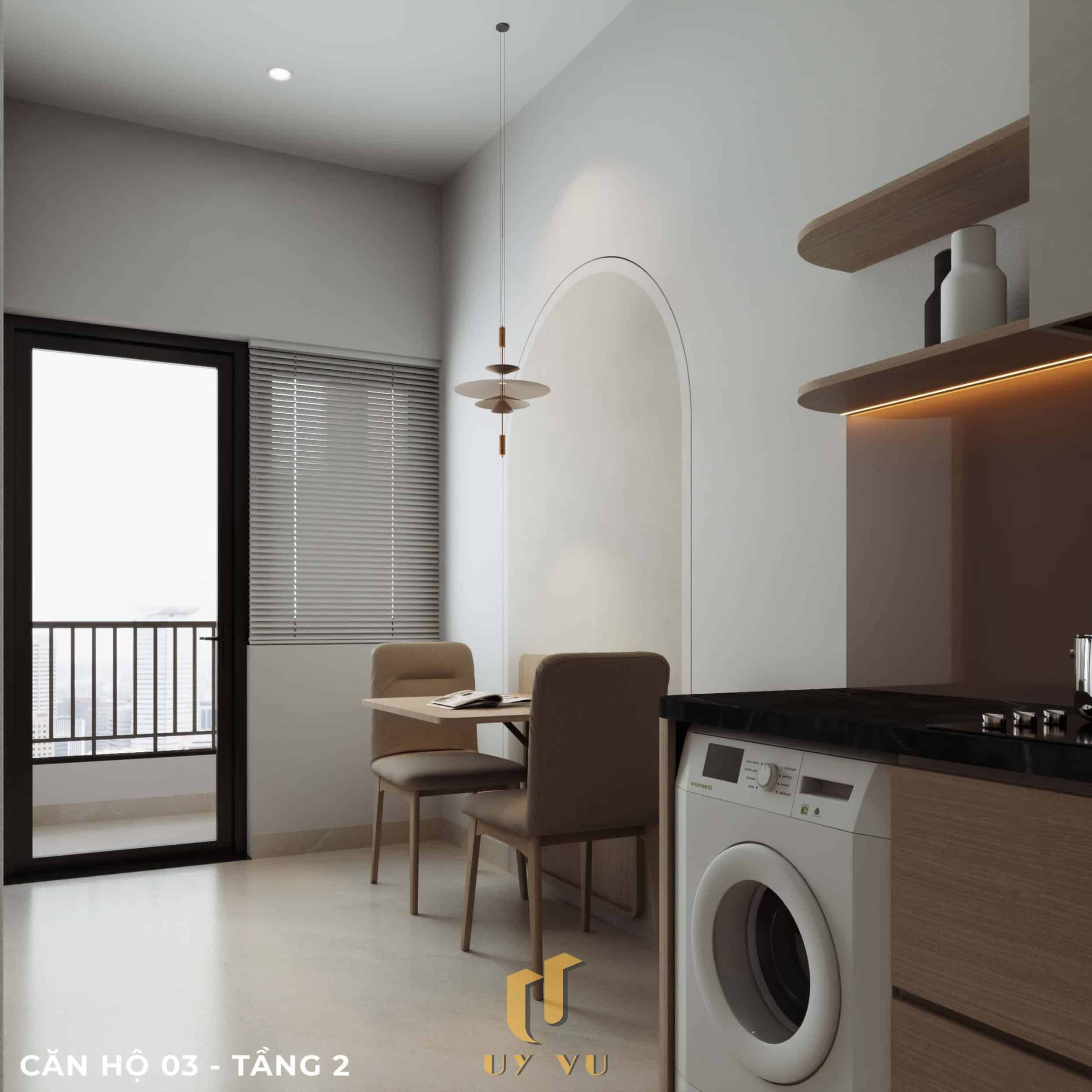 P's Apartment - Không gian sống dễ chịu cho nhịp sống đô thị Phối cảnh khu bếp căn hộ 03 tầng 2 căn hộ chị Phương Đà Nẵng