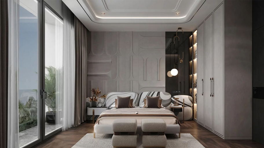 30+ mẫu thiết kế phòng ngủ cho nữ - Từ nhẹ nhàng đến cá tính Phòng ngủ nữ phong cách sang trọng gam màu xám khói