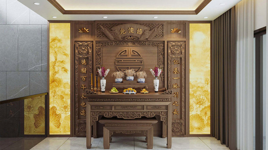 20+ Mẫu bàn thờ đẹp, hiện đại và lưu ý để chọn bàn thờ hợp phong thủy Mẫu bàn thờ gia tiên đẹp uy nghi