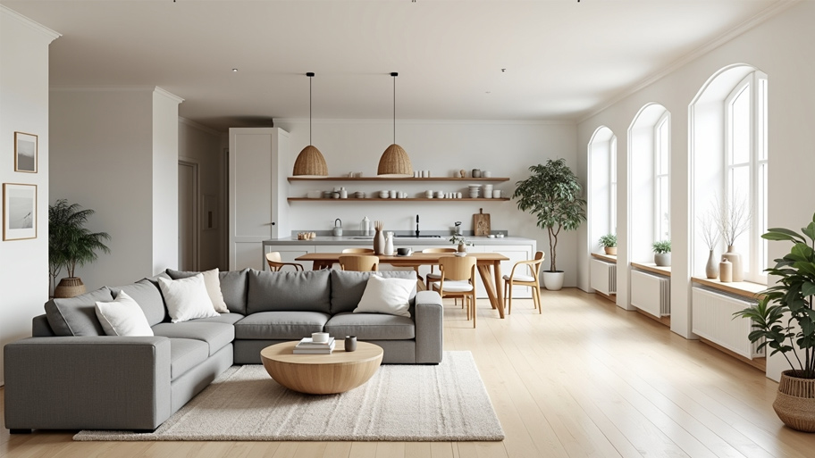 Thiết kế nội thất phong cách Bắc Âu: Tối giản, tinh tế và hiện đại Phòng bếp kết hợp phòng khách phong cách Bắc Âu